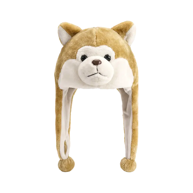베이지색 강아지 얼굴 플러시 모자