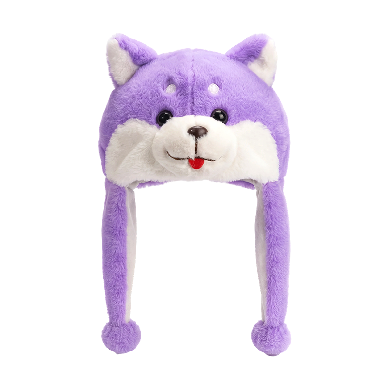 보라색 강아지 플러시 모자